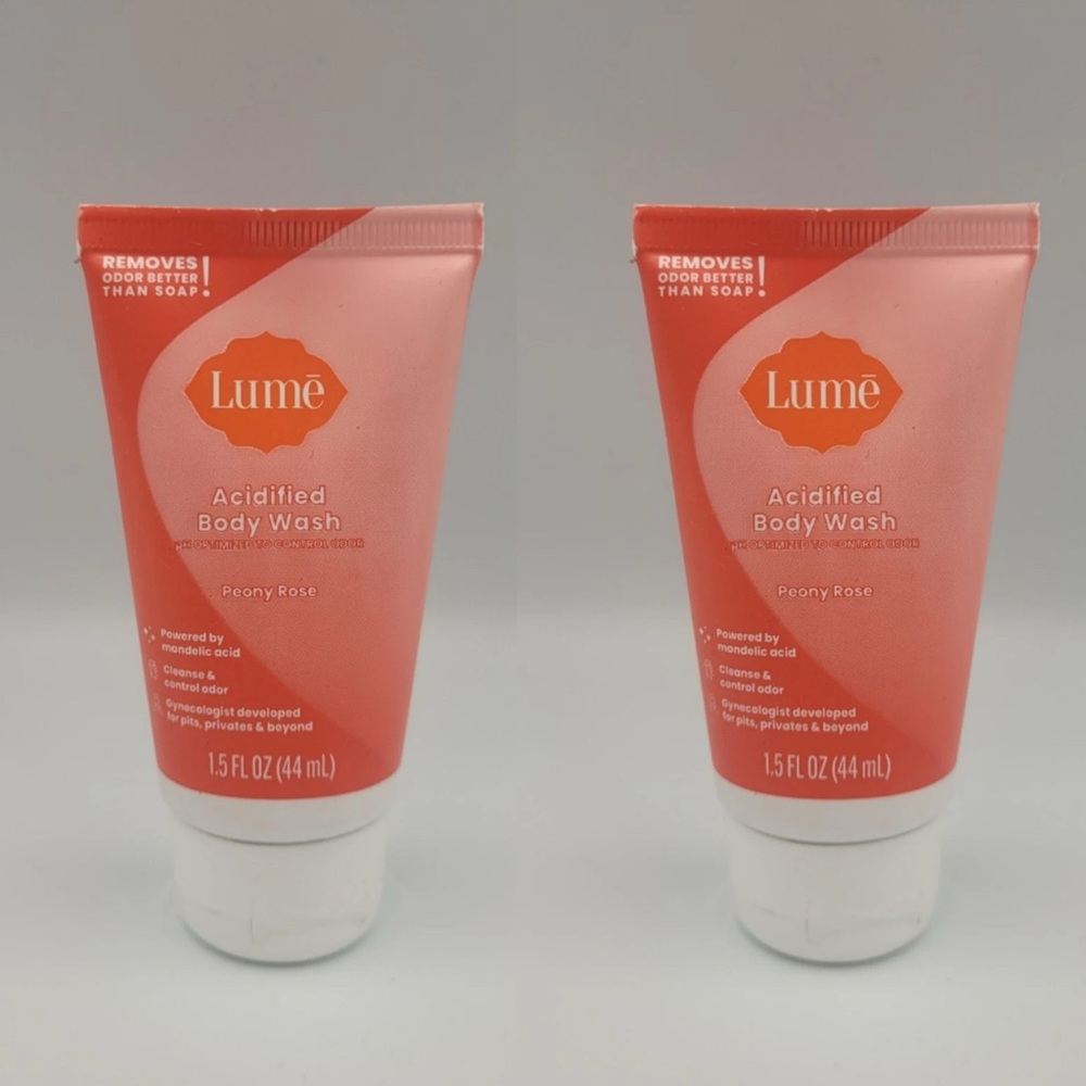 Lume Acidified Body Wash Peony Rose 1.5 oz x 2 Removes Odor Better than Soap